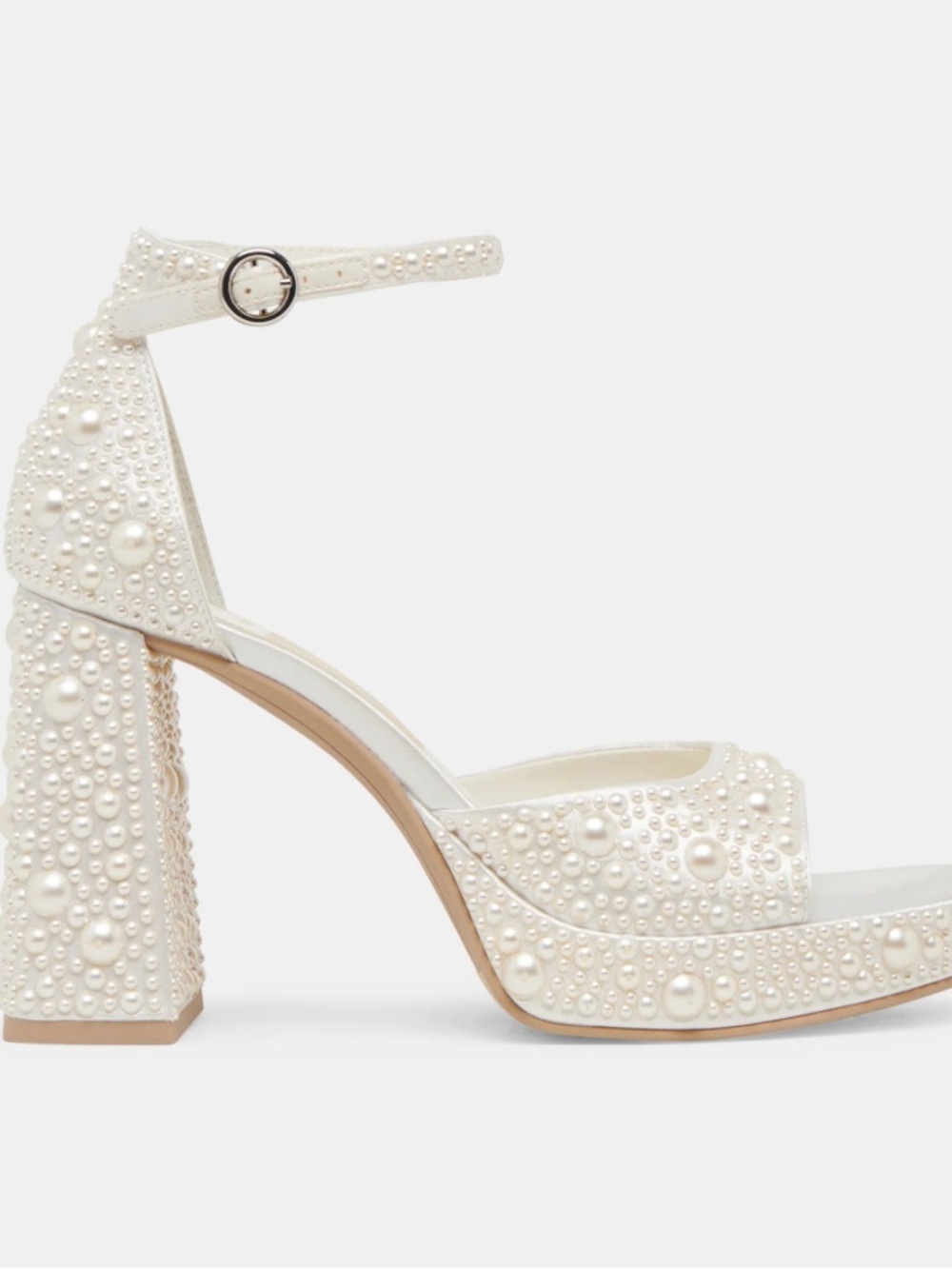 Dolce Vita Ivory Pearl-Embellished Block Heel Sandal